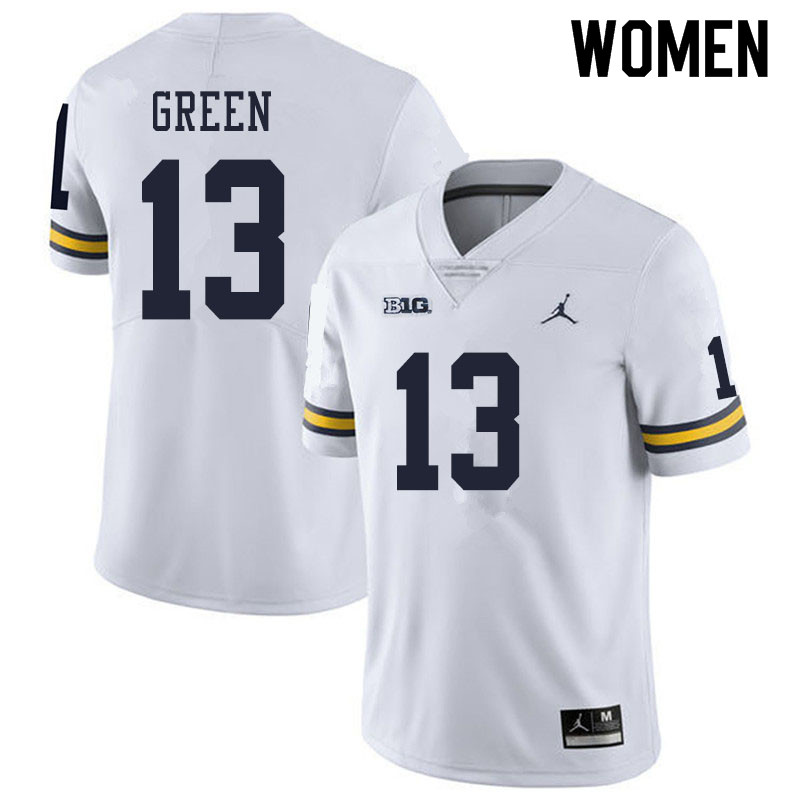 Women #13 German Green Michigan Wolverines College Football Jerseys Sale-White